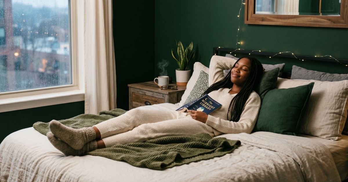 relaxing on bed